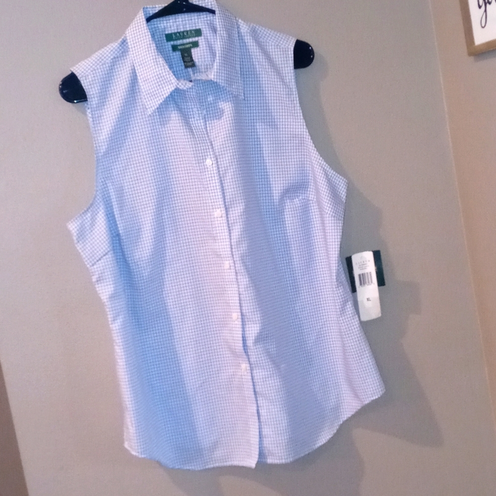 Lauren Ralph Lauren Blue Gingham Collar Tank NWT XL
